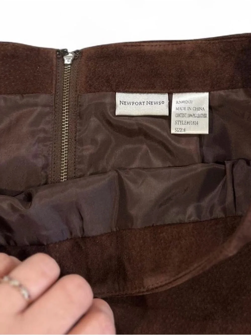 Chocolate Brown Patch Suede Midi Genuine Leather Skirt Size 8* Newport News - Picture 2 of 7